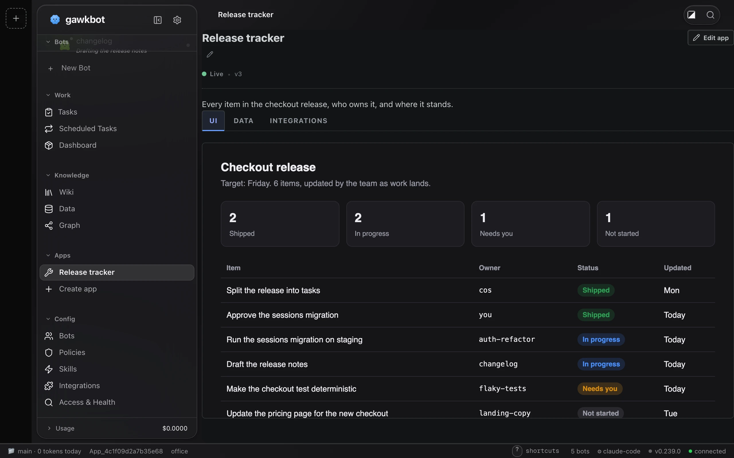 A small app a bot built, running inside gawkbot.